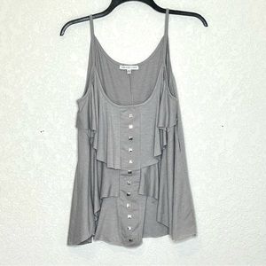 Annalee + Hope Ruffled Spaghetti Strap Gray Large Top